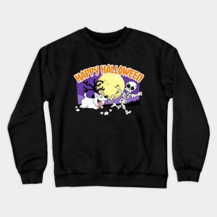 Halloween westie chasing bones Crewneck Sweatshirt